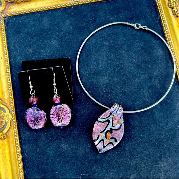 Murano Glass Necklace and Earring Set - Picture 2 of 4